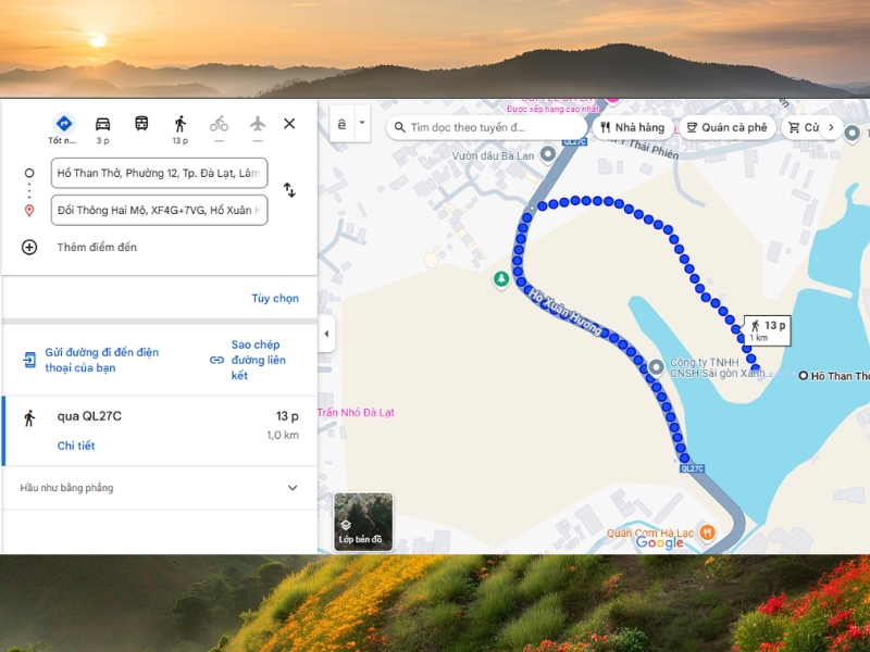 Di chuyển tới đồi thông hai mộ từ hồ Than Thở